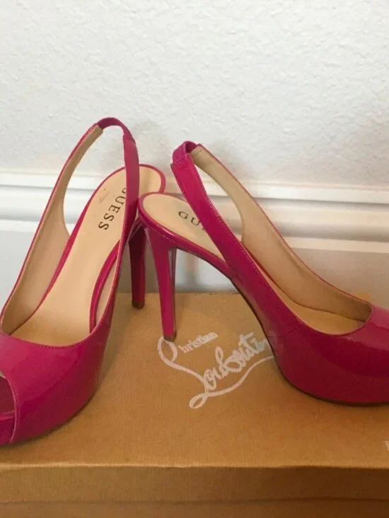 Guess Fuchsia Peep Toe Slingback Platform Pumps - Picture 5 of 5